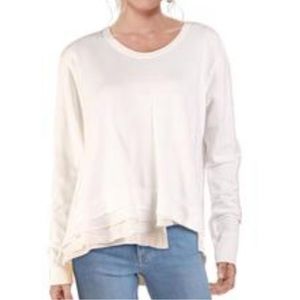 Free People Sweater Ruffle Bottom Raw Hem Sweatshirt